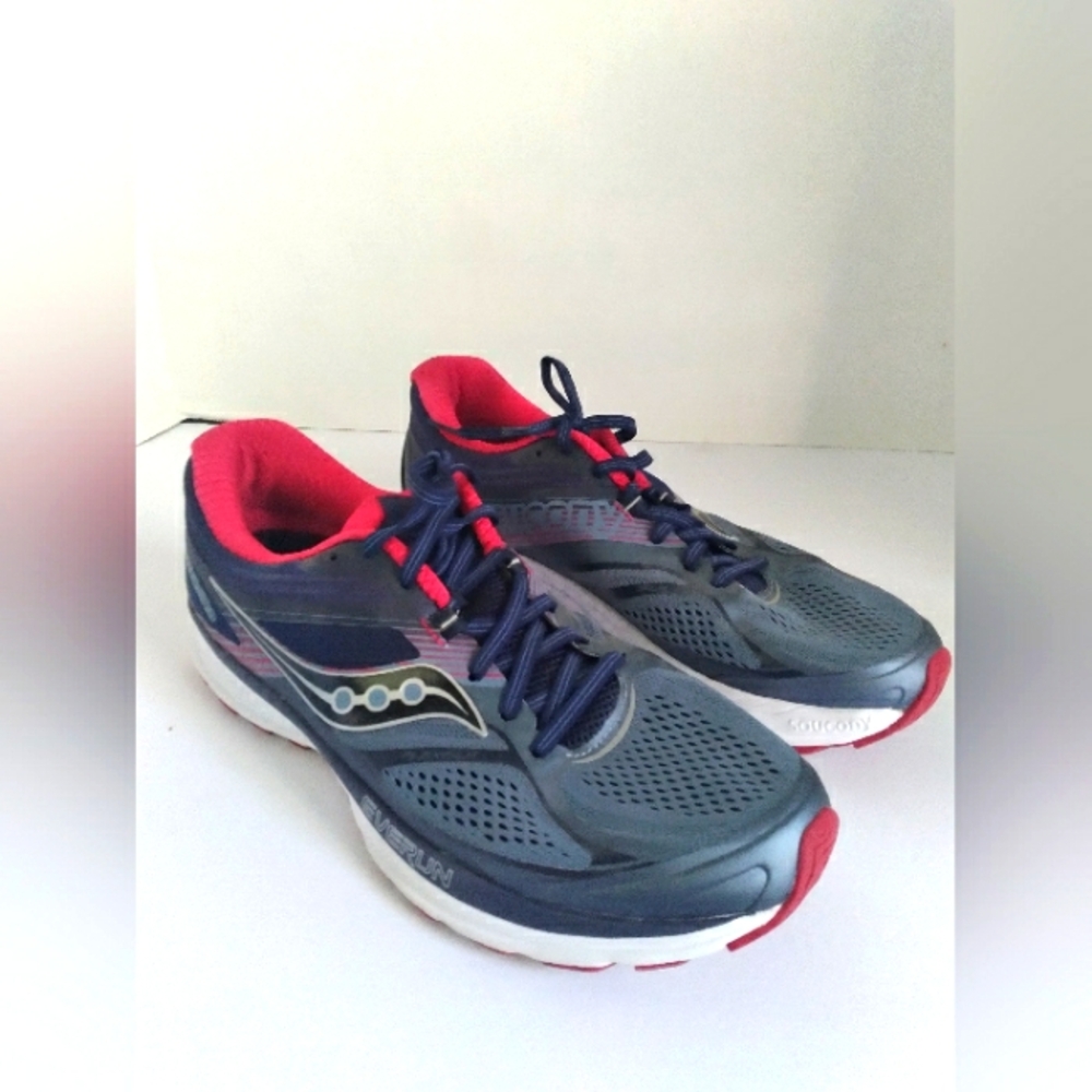 Saucony Running Shoes Athletic Sneakers Navy Blue Red‎ Mesh Breathable Training